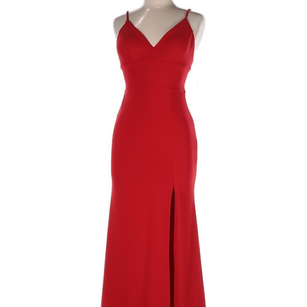 Aqua Womens Size 6 Red Spaghetti Strap V Neck Maxi Gown Dress - Picture 2 of 5